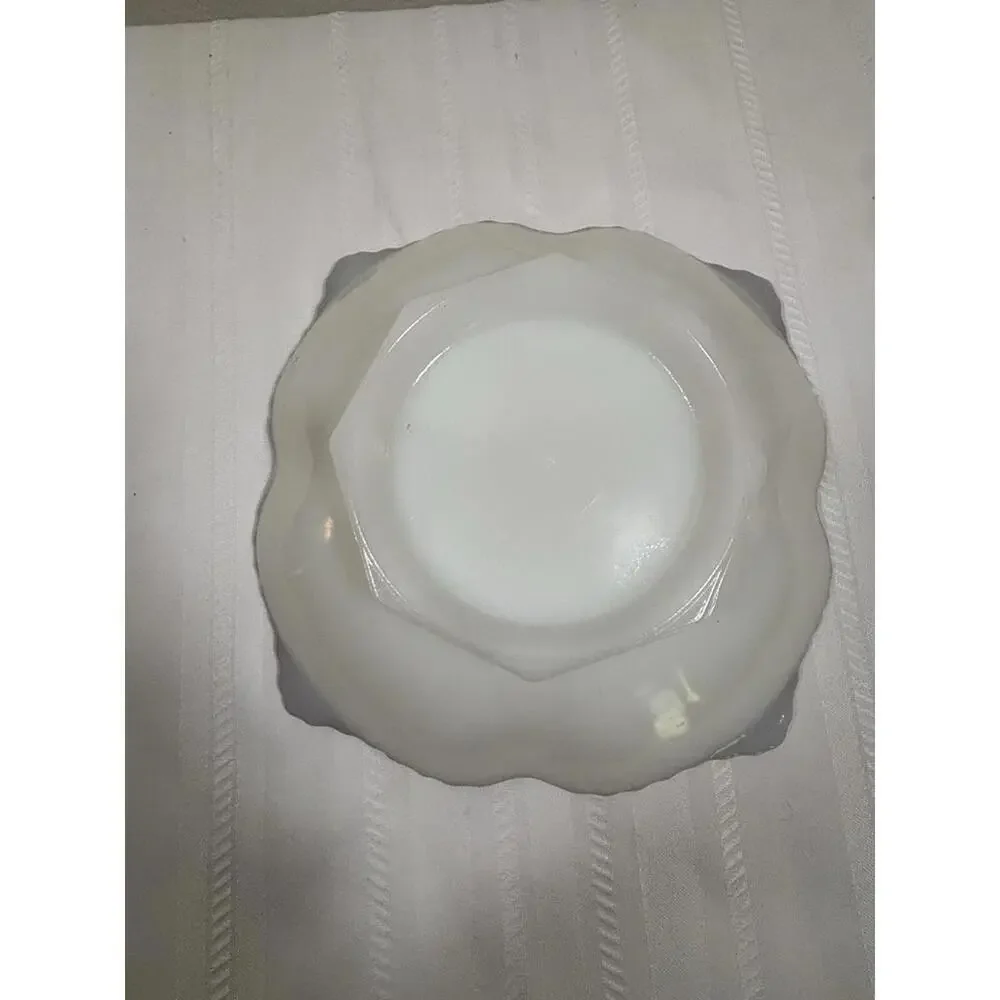 Anchor Hocking Milk Glass Harvest Grape Bowl w/ Gold Trim 9” Vintage